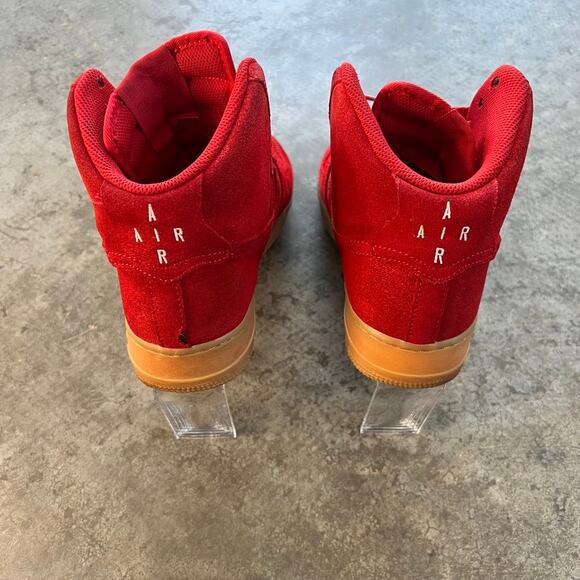 Nike Air Force 1 High Red Suede Gum Sole Men 7.5 Women 9 - Picture 5 of 9